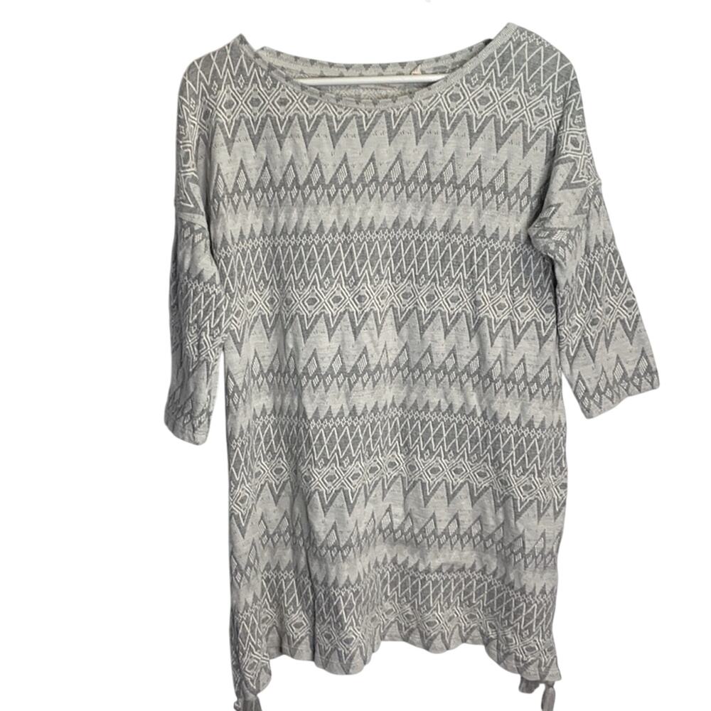 Soft Surroundings Gray Cream Clocking Out Tassel Tunic Top W-318 Size XS